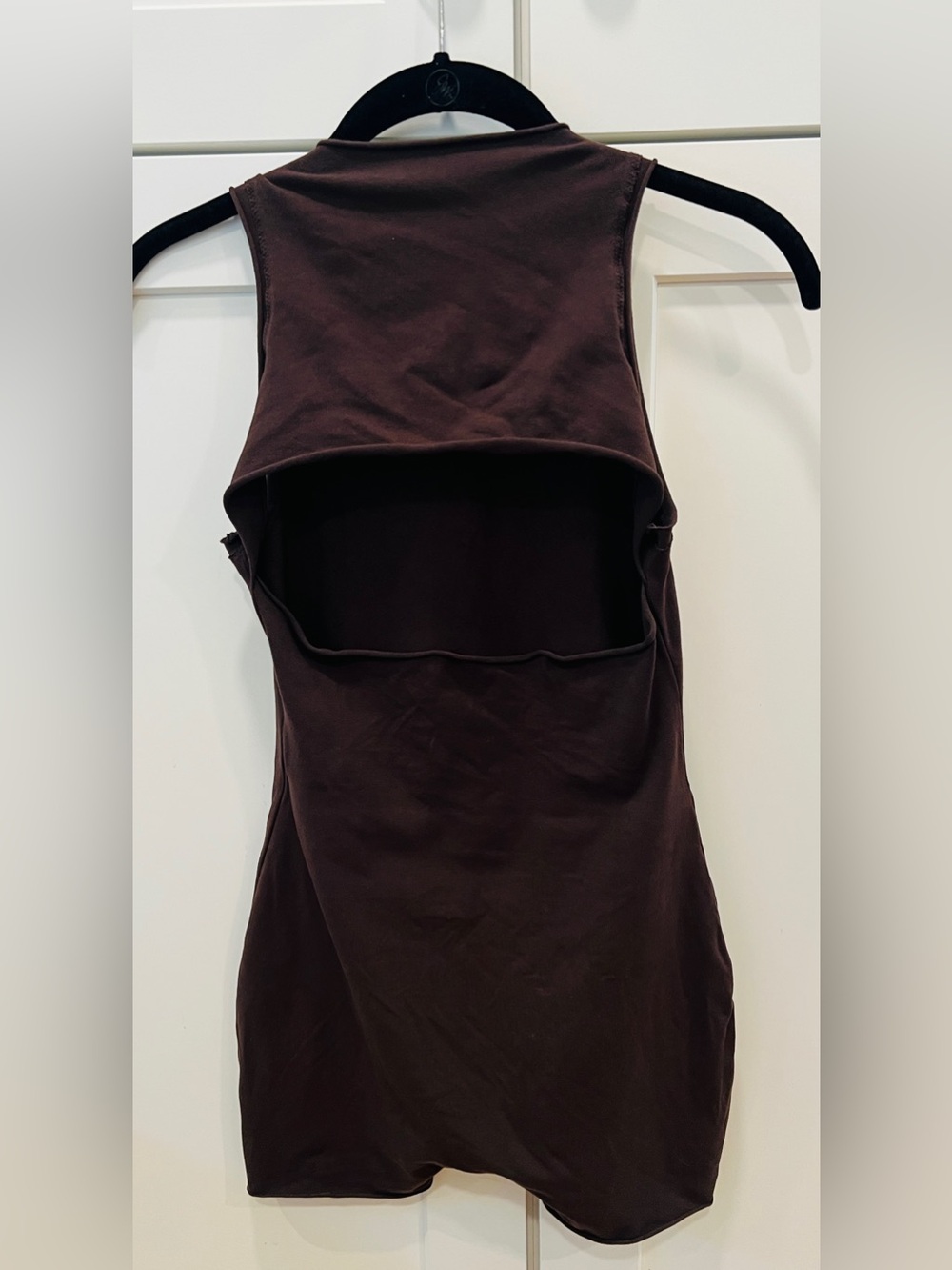 SKIMS RAW EDGE OPEN BACK ONESIE ROMPER, BROWN, SIZE S. - Picture 5 of 13